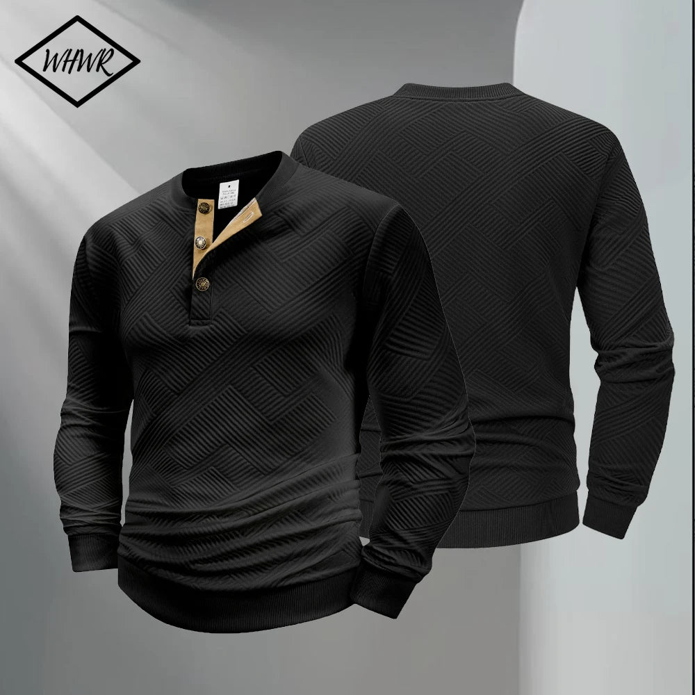 Men's Sense of Texture Long Sleeve Spring Autumn Thin Hoodies Button Lapel Henley Polo Shirts Pullover Casual Lightweight Hoodie