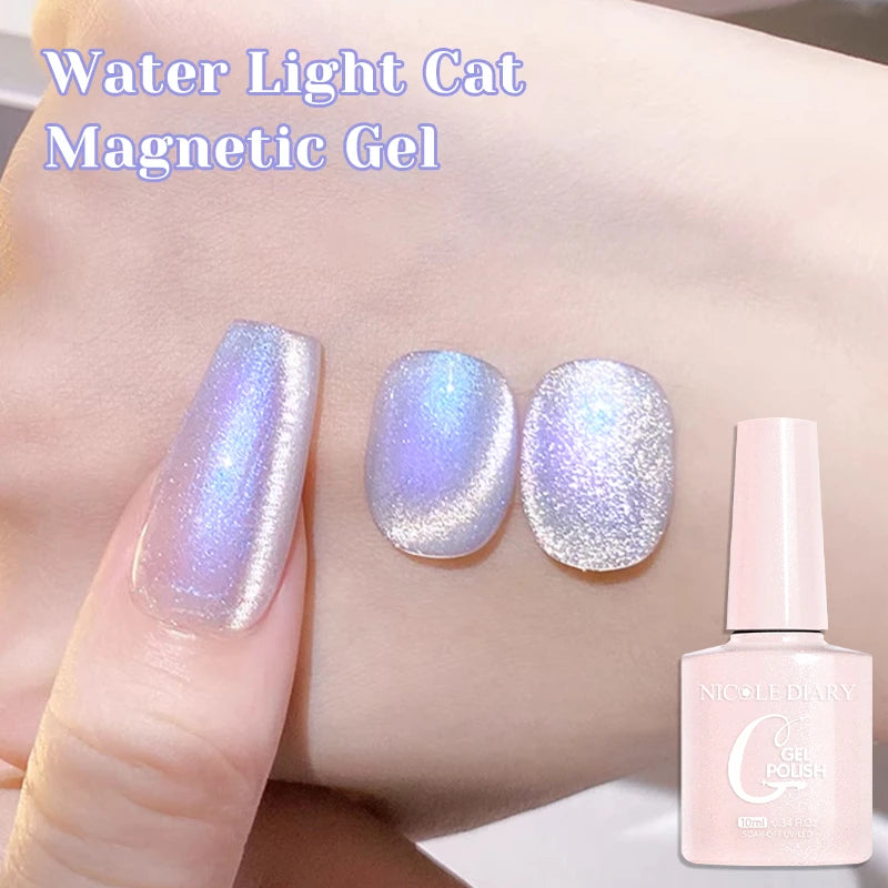 NICOLE DIARY Glass Beads Cat Magnetic Gel Nail Polish Spring Summer Gel Nail Sparkly Gel Varnish Soak off Nail Manicure Art