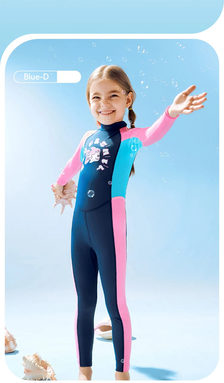 Children's Sunscreen Swimsuit Quick Drying Long Sleeved One Piece Sun Protection Diving Suit Floating Swimming Surfing Wetsuit