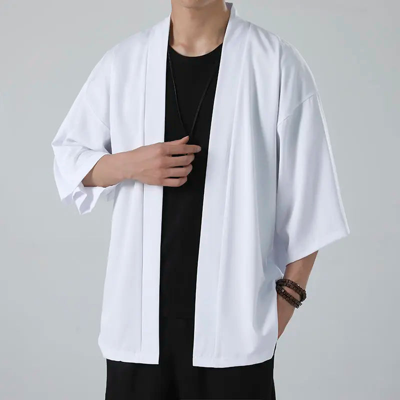 Japanese Costume Shirt Men Summer Kimono Harajuku Style Tops Coat Japan Haori Short Sleeve Traditional Loose Casual Shirt Yukata