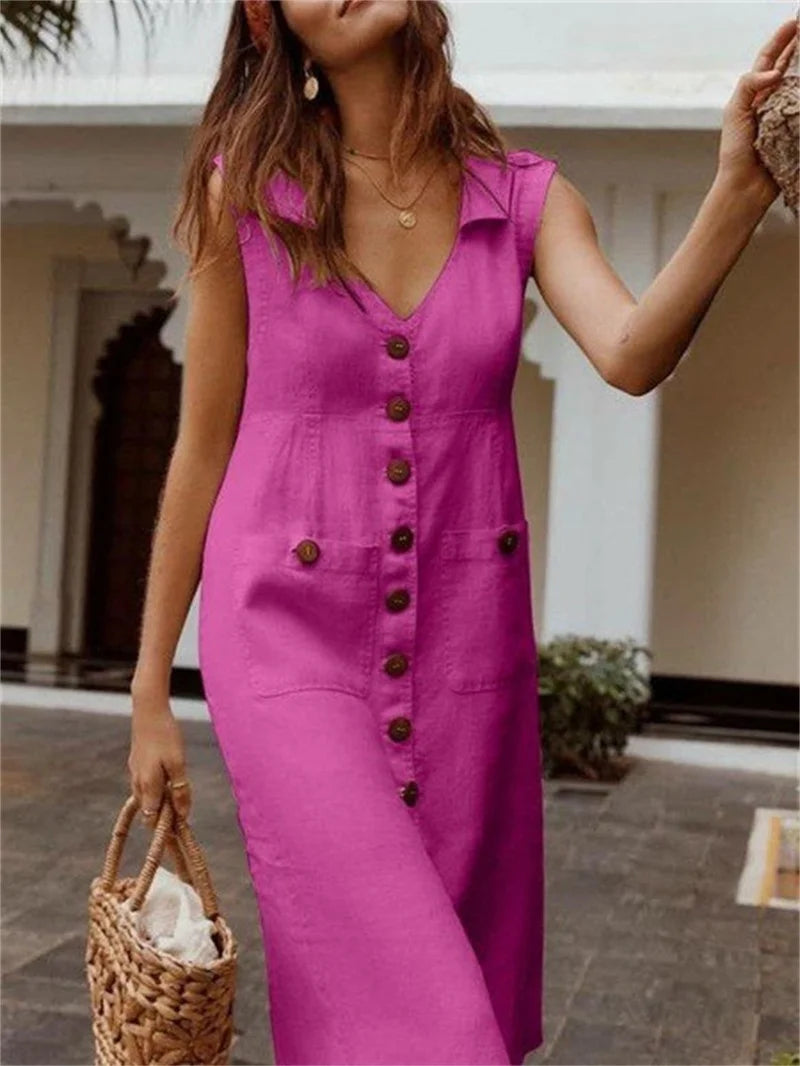 Elegant Casual Double Pocket Patchwork Dresses Women Solid Color Daily Commuter Dress Female Lapel Single-breasted Cardigan Gown