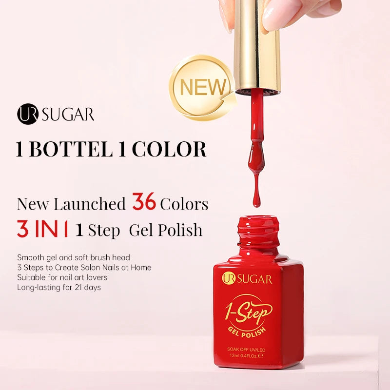 UR SUGAR 1-step Gel Polish 12ML Glitter Nail Spring Summer White Nude Pink Gel Nail Polish 3 IN 1 No Need Base Gel and Top Coat