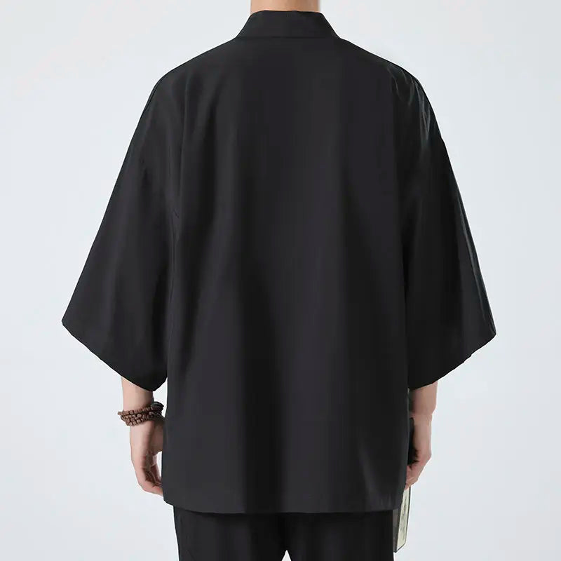 Japanese Costume Shirt Men Summer Kimono Harajuku Style Tops Coat Japan Haori Short Sleeve Traditional Loose Casual Shirt Yukata