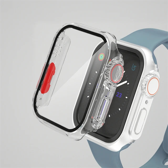 Glass+Case for Apple Watch 44mm 45mm 41mm 40mm 42mm 38mm Screen Protector Cover Change Ultra Bumper iWatch Series 9 8 7 SE 6 5 3