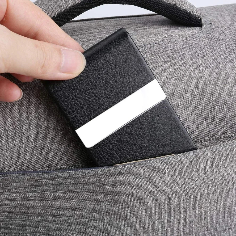 PU Leather & Metal Postcard Box Case with Magnetic Closure, Men's Business Card Holder - Pocket Card/Cigarette Organizer