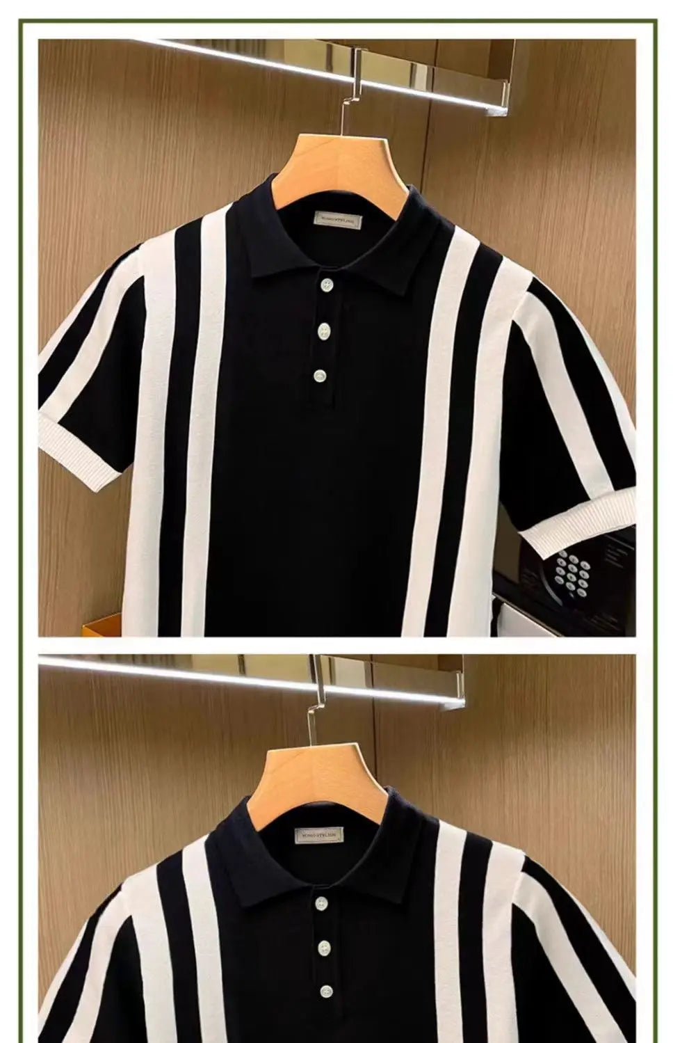 Summer New Men's Knitting polos Shirt Men Turn-down Collar Button Fashion Color Stripe Tops Knit Casual Short Sleeve T-shirts