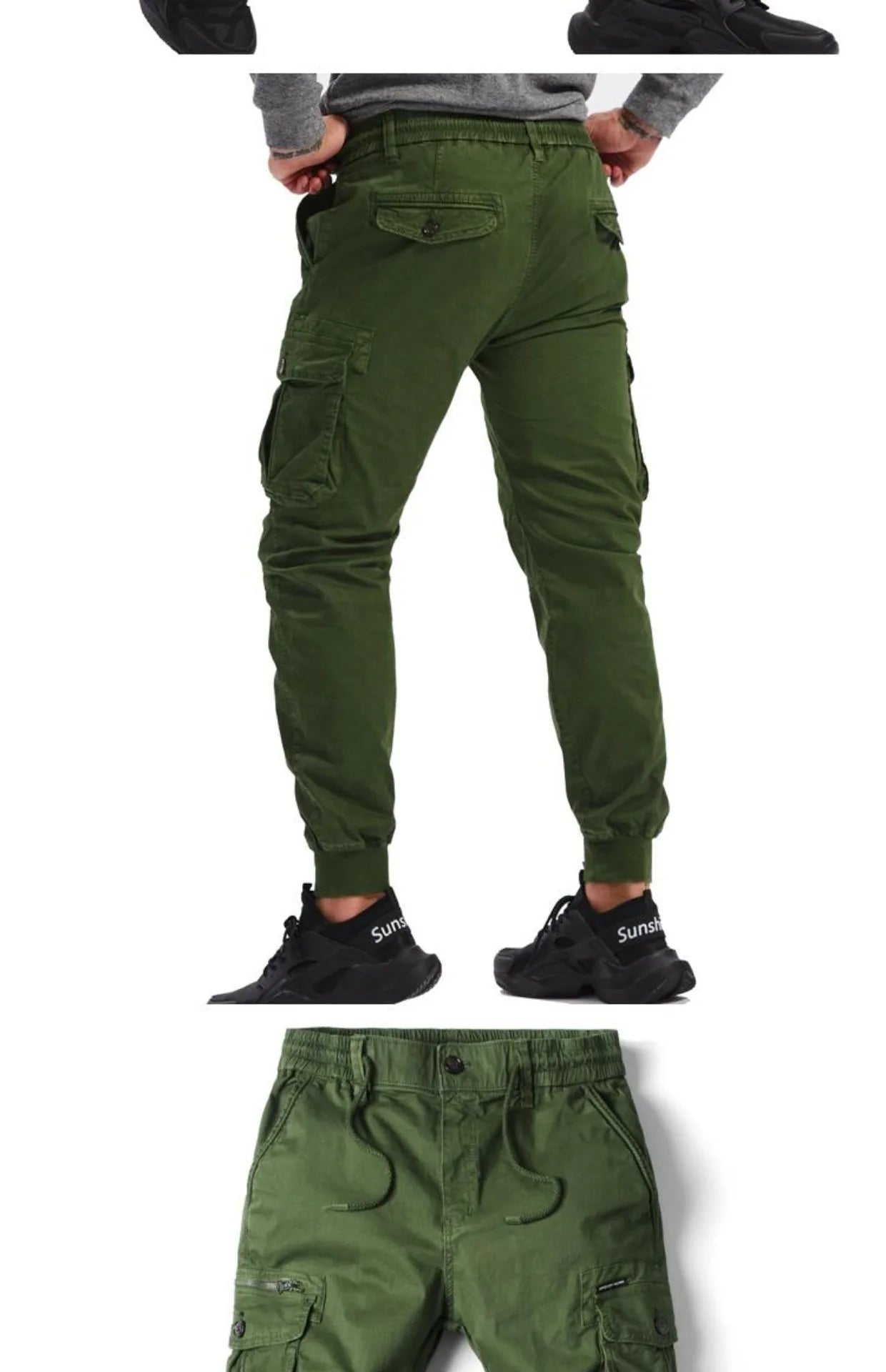 Spring Summer Men's Casual Fashion Work Pants Cuffed Multiple Pockets Slim Fit Youth Leisure Trousers Trendy Brand