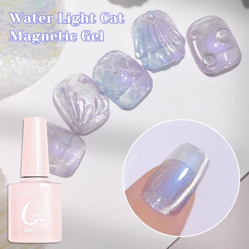NICOLE DIARY Glass Beads Cat Magnetic Gel Nail Polish Spring Summer Gel Nail Sparkly Gel Varnish Soak off Nail Manicure Art