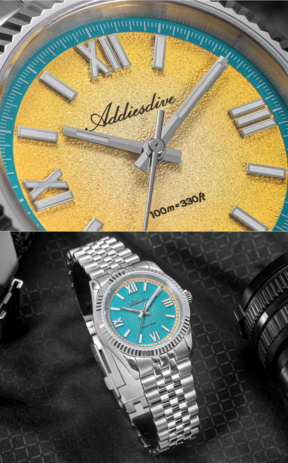 ADDIESDIVE 2025 NEW Colorful Dial Quartz Watch For Men VH31 Movement Stainless Steel Sapphire Glass 100M Waterproof Dive Watches
