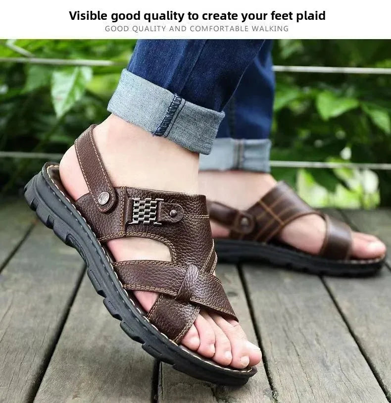 2025 Summer Men’s Sandals Outdoor Waterproof Non-Slip Soft Sole Dual-Use Beach Slippers Driving Shoes