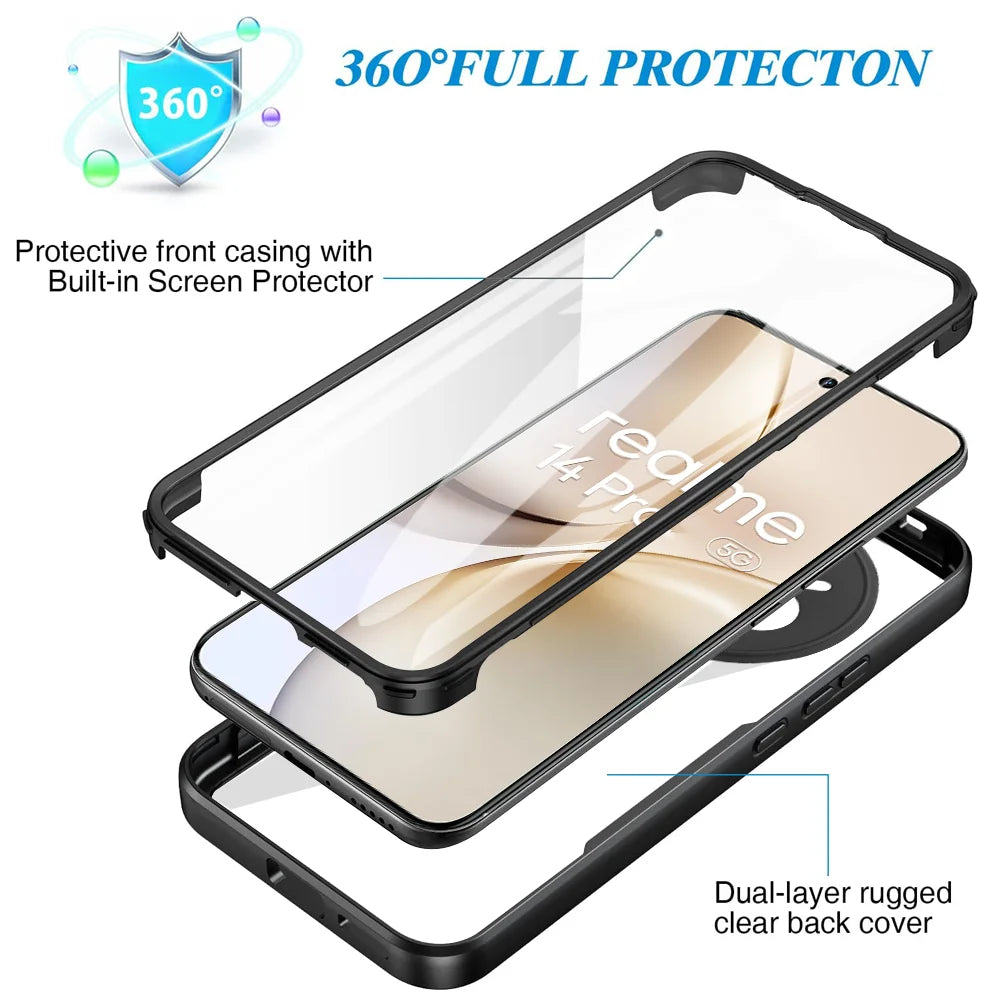 360 Double Sided Full Protection Phone Case For Realme 14 Pro Plus 14 Pro Slim Clear Cover with Screen Protector Phone Shell