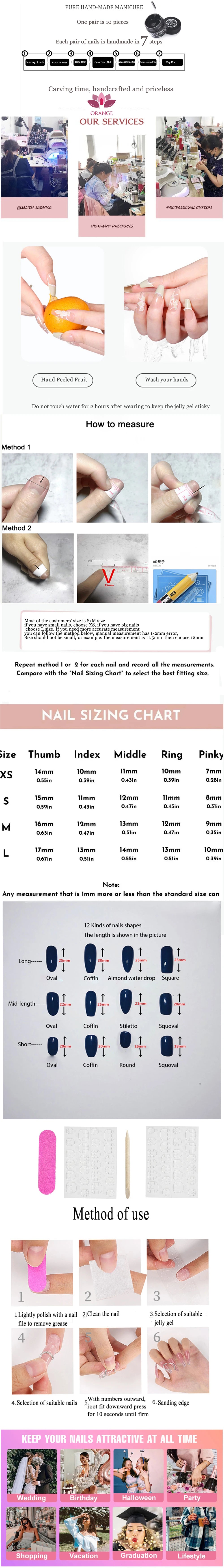 Handmade Black Nails Press Ons Decoration Fake Nails Stars Designed  Full Cover Artificial Manicuree Wearable Orange Nail Store