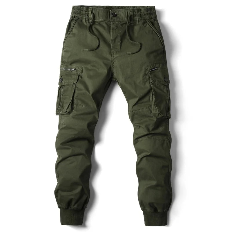Spring Summer Men's Casual Fashion Work Pants Cuffed Multiple Pockets Slim Fit Youth Leisure Trousers Trendy Brand