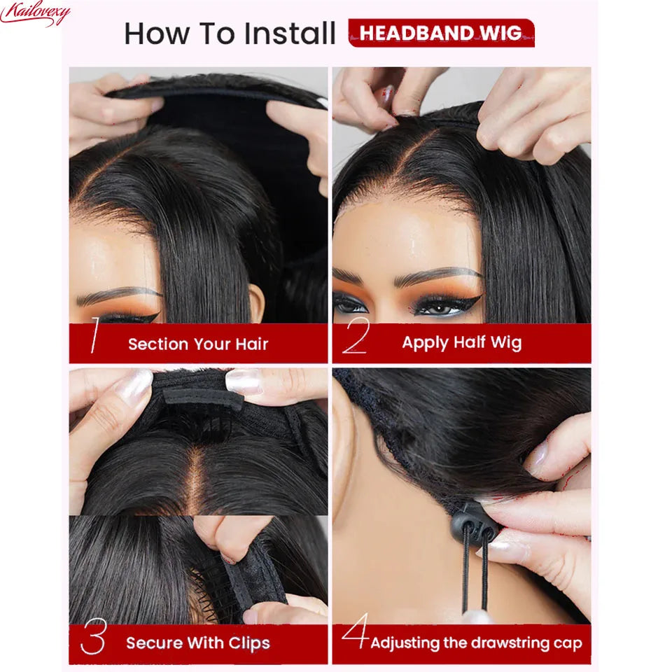 3 In 1 Half Wigs Human Hair Kinky Straight 220% Density Glueless Wear And Go Human Hair Wig No Lace Flip Over Half Wig