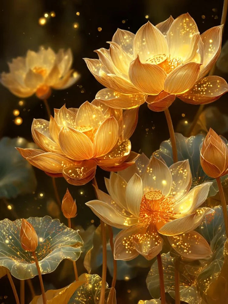 New Arrivals Diamond Painting Art Golden Lotus Full Square Round Mosaic flower 5D DIY Jewelry Cross Stitch Christmas Gifts