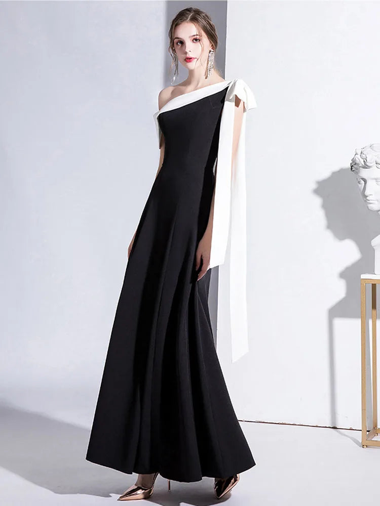Elegant Black Formal Evening Long Dresses for Women 2023 Summer Sexy One Shoulder Slim Host Prom Party Dress Casual Maxi vestido