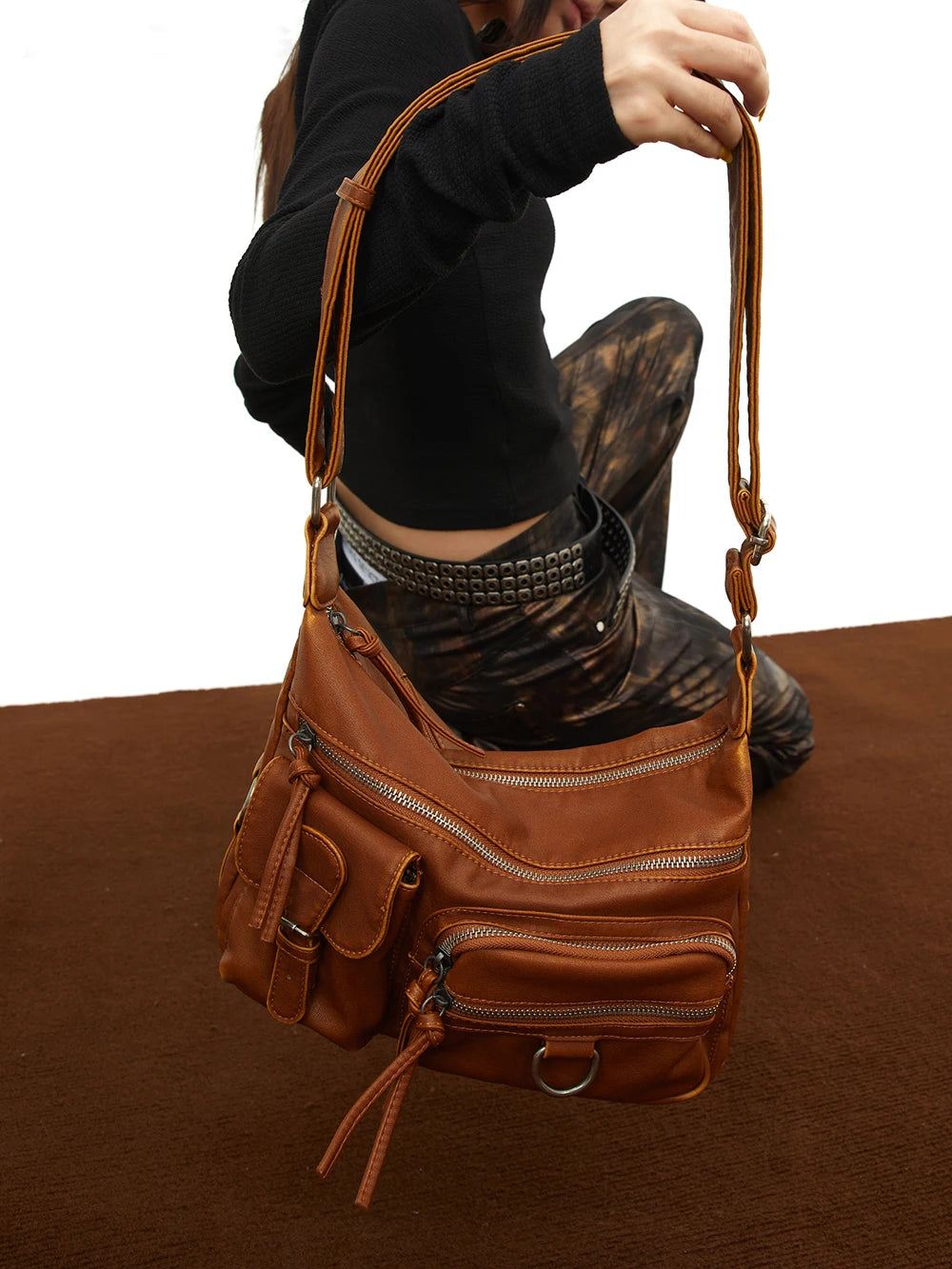 Annmouler Designer Women Shouler Bag Large Capacity Crossbody Bag Casual Soft Pu Leather Messenger Bag Multi-pocket Purses