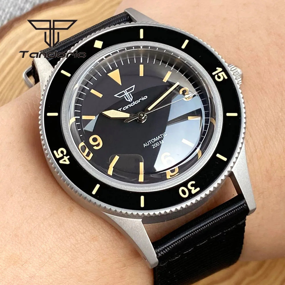 Tandorio Mechanical 40mm 50-Fathoms Style Men Watch Miyota8215/PT5000 Movt Domed Sapphire Glass Waterproof Wristwatch Luminous