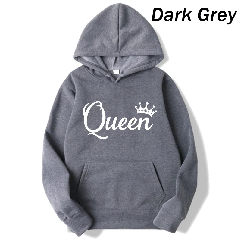 Women And Men Couple Hoodies Long Sleeved Hoodies King And Queen Printed Lover Hooded Sweatershirt Couple Hoodies