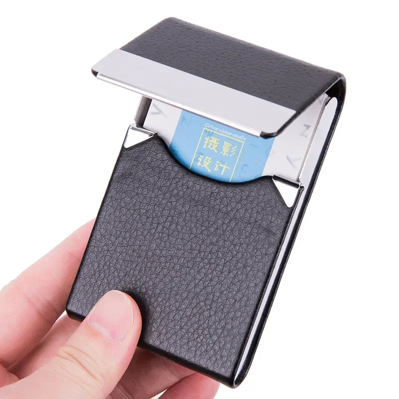 PU Leather & Metal Postcard Box Case with Magnetic Closure, Men's Business Card Holder - Pocket Card/Cigarette Organizer
