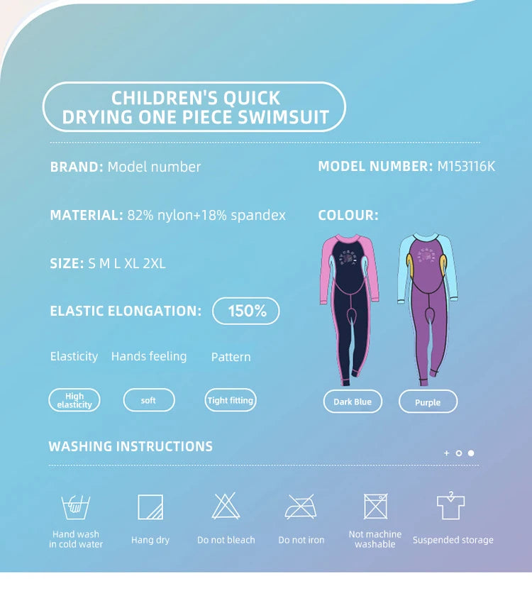 Children's Sunscreen Swimsuit Quick Drying Long Sleeved One Piece Sun Protection Diving Suit Floating Swimming Surfing Wetsuit