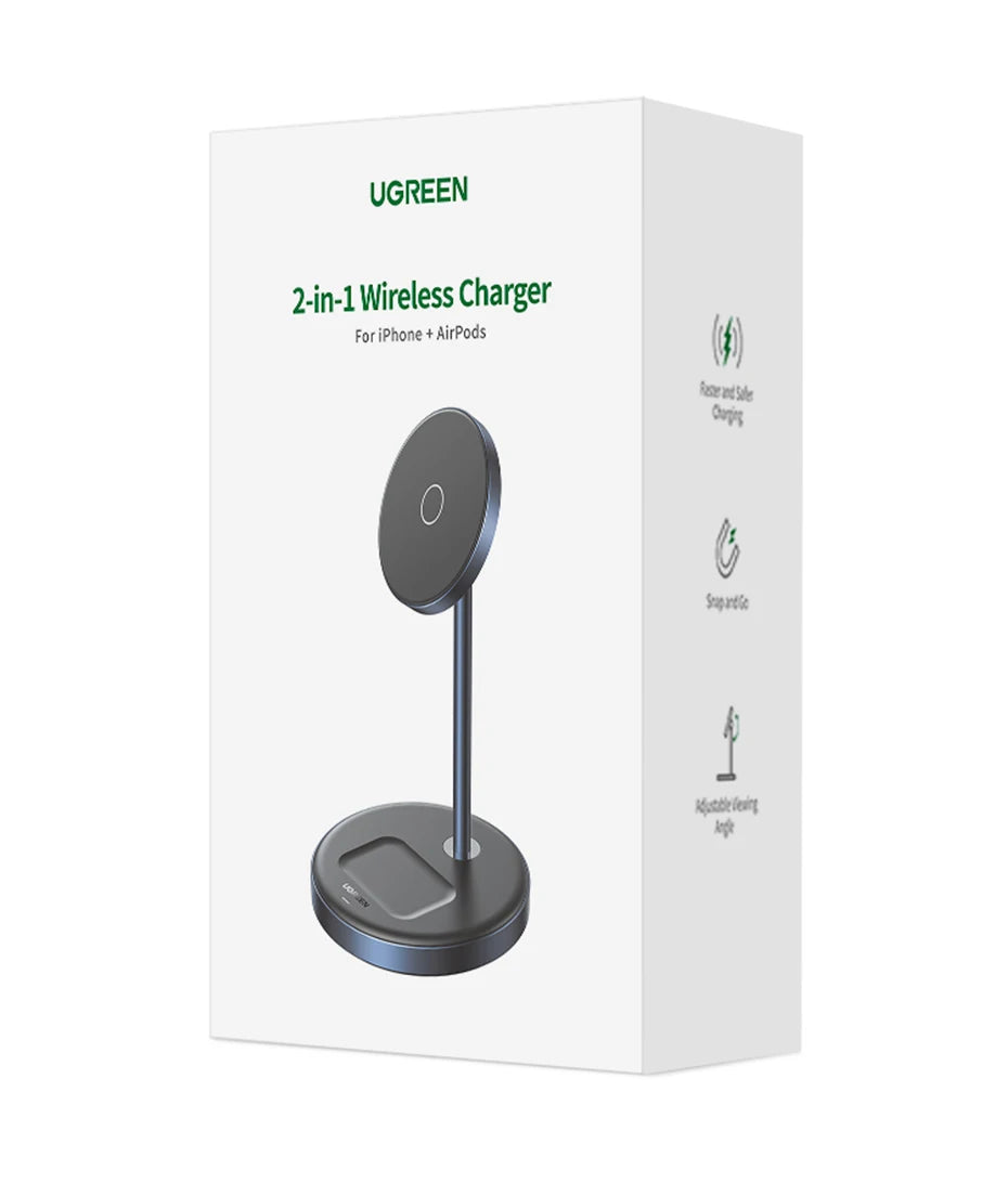 IL Special UGREEN Magnetic Wireless Charger 20W Max 2-in-1 Charging Stand For iPhone 14 Pro Max/iPhone 13/AirPods Fast Charger