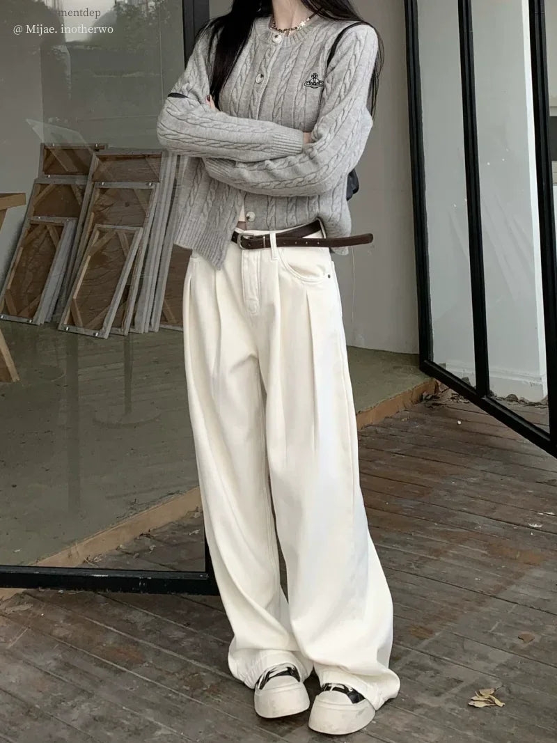 ZOENOVA Early 2024 Baggy Retro Jean Woman Nostalgic Loose Wide Leg Jeans White Pants Women Fashion Korean Pantalones De Mujer