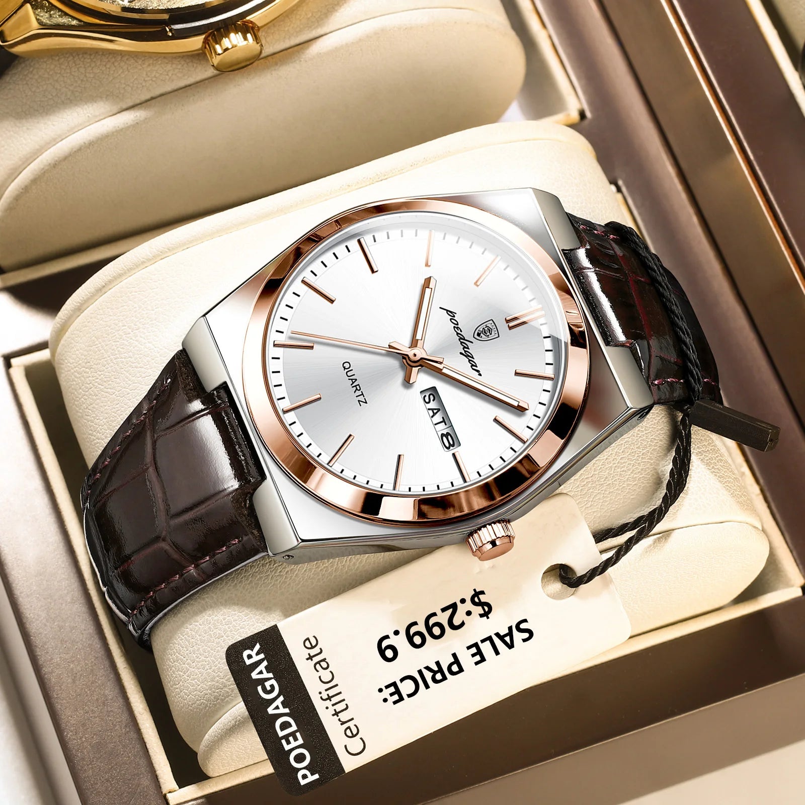 POEDAGAR Luxury Watch for Men Military Leather Man Wristwatch Quartz Clock Waterproof Luminous Date Week Men's Watches Reloj+box