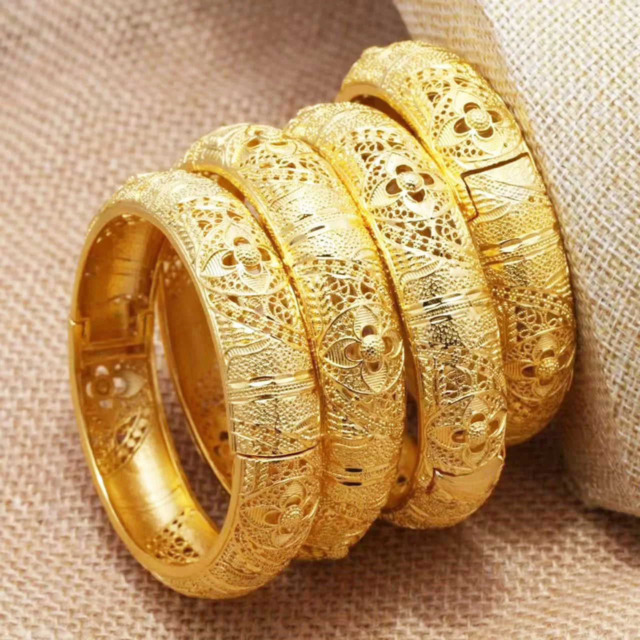 Dubai Gold Bangle for Women, Arab Islamic Luxury Gold Plated Cuff Bangle, Ethiopian 24K Gold Plated Bracelet, Middle East Weddin