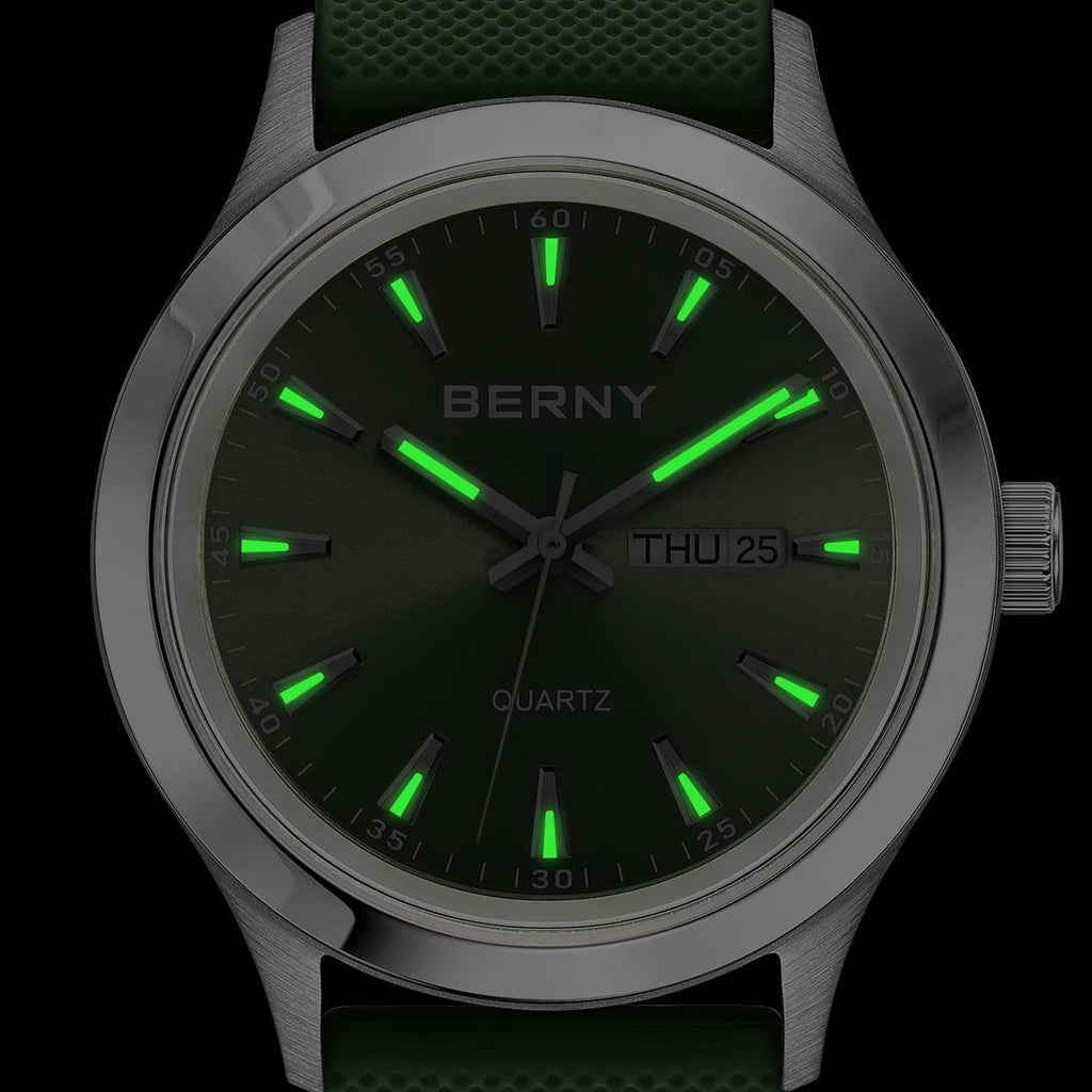 BERNY Watches for Men 40mm Luminous Elegance Dress Quartz Watch Calendar Week Luxury Waterproof Casual Business Men's Wristwatch