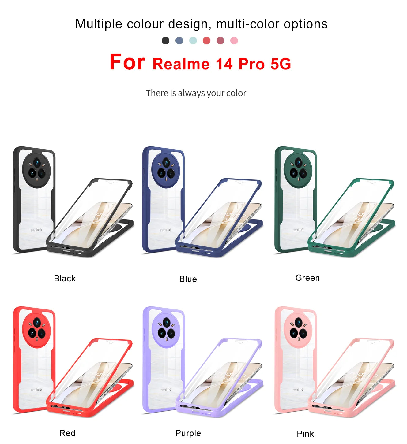 360 Double Sided Full Protection Phone Case For Realme 14 Pro Plus 14 Pro Slim Clear Cover with Screen Protector Phone Shell