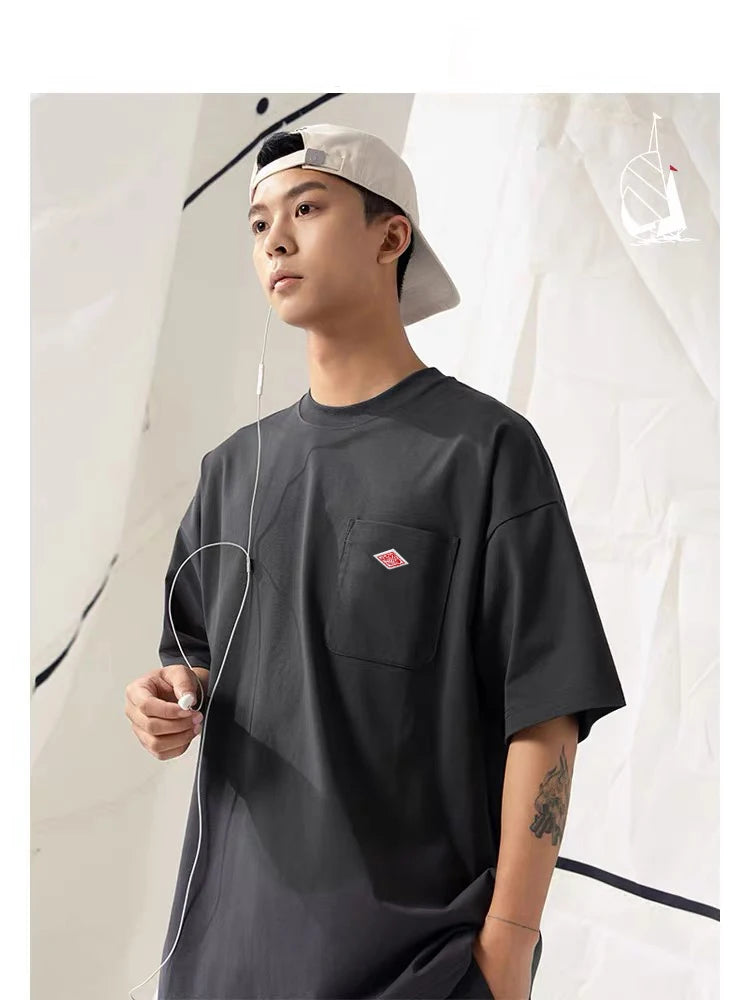 2025 Spring Summer Hot sales Fashion Men Women Pure Cotton Small Icon Embroidery T-Shirt Short Sleeve Tees Simple Solid Pocket