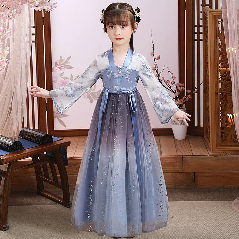 Kids Fairy Tang Costume Girls Casual Dresses Hanfu Girl Summer Children's Clothing Outfit Princess Dress Baby Vestido Robe Fille