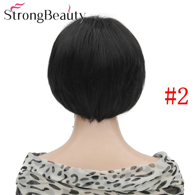 شعر مستعار StrongBeauty قصير ومستقيم من الألياف الصناعية الناعمة للسيدات متوفر بألوان عديدة