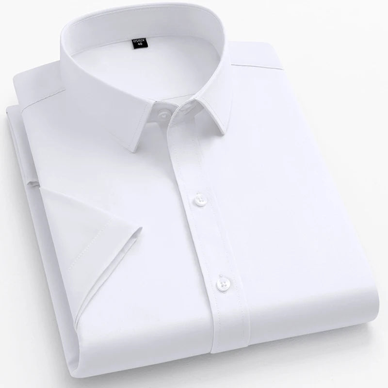 Men's Short Sleeve Shirts Summer Solid Color Polyester Turn Down Color Standard Fit Fashion Elegant Business Smart Dress Shirts