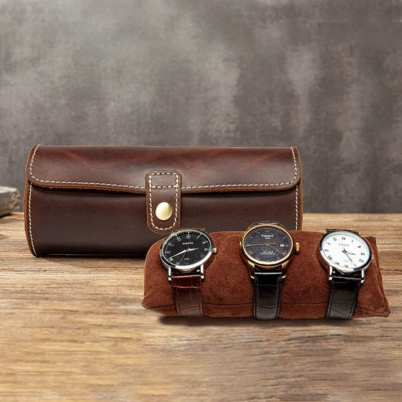 New Arrivals Leather watch case three round buckle watch bag outdoor convenient type couple watch storage box for watches