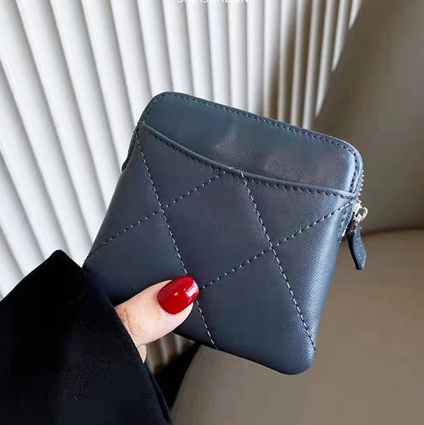 Sheepskin Luxury Woman Coin Purse Genuine Leather Plaid Zipper Lady Card Wallet Spring Summer Fashion Customized Card Holder Bag