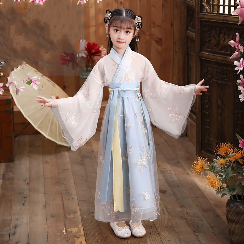 Kids Fairy Tang Costume Girls Casual Dresses Hanfu Girl Summer Children's Clothing Outfit Princess Dress Baby Vestido Robe Fille