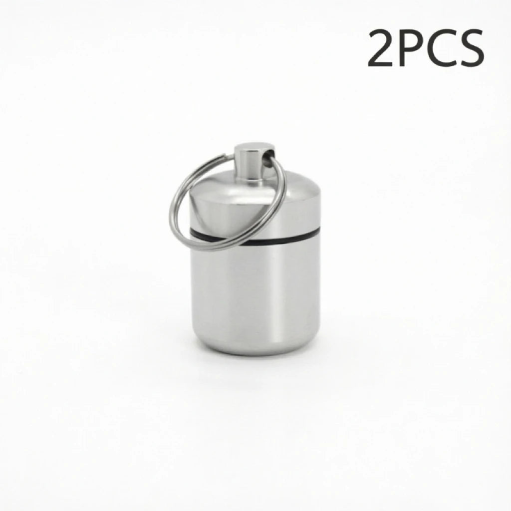 Aluminum Waterproof Pill Box with Sealed Storage, Flat Head, and Keychain for Vitamins Medicine and Fish Oils