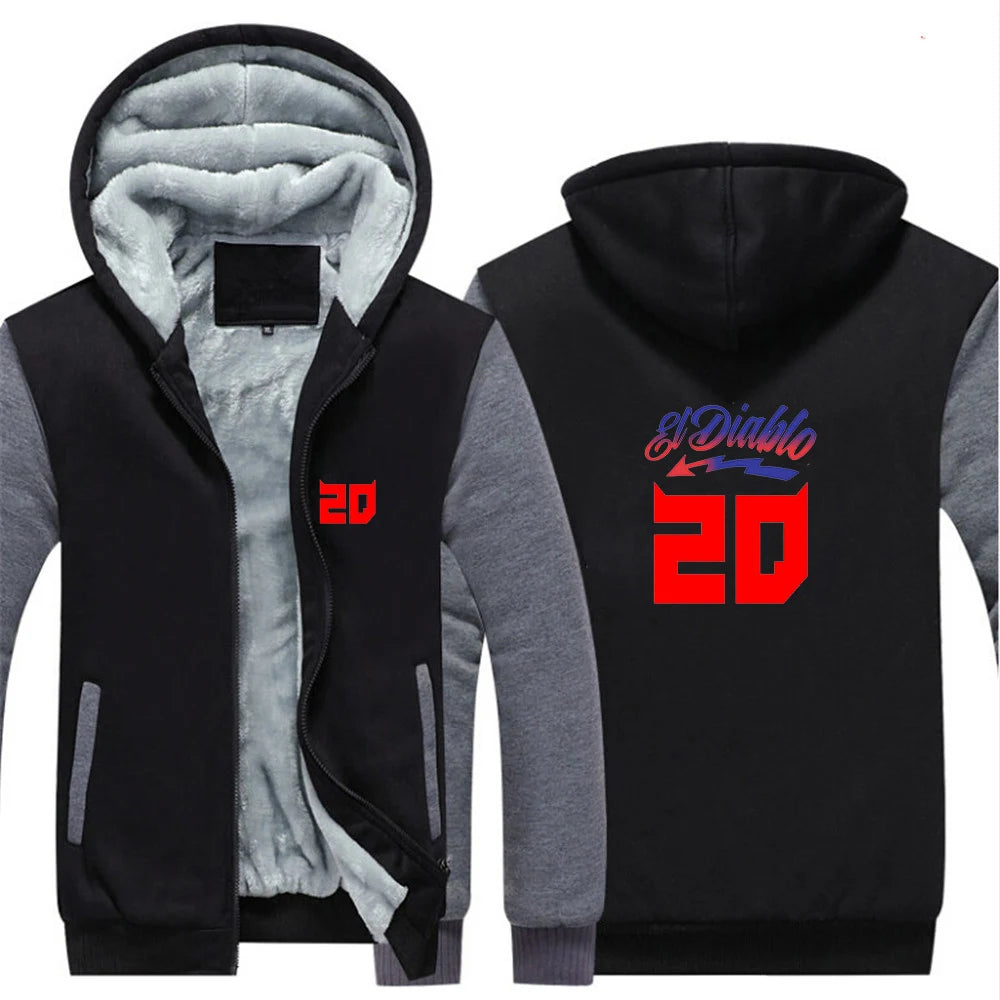 2025 Autumn Winter FABIO QUARTARARO WITH SIGNATURE Print Cold Prevention Warm Hooded Coat Men Splicing Sleeve Thickened Hoodies