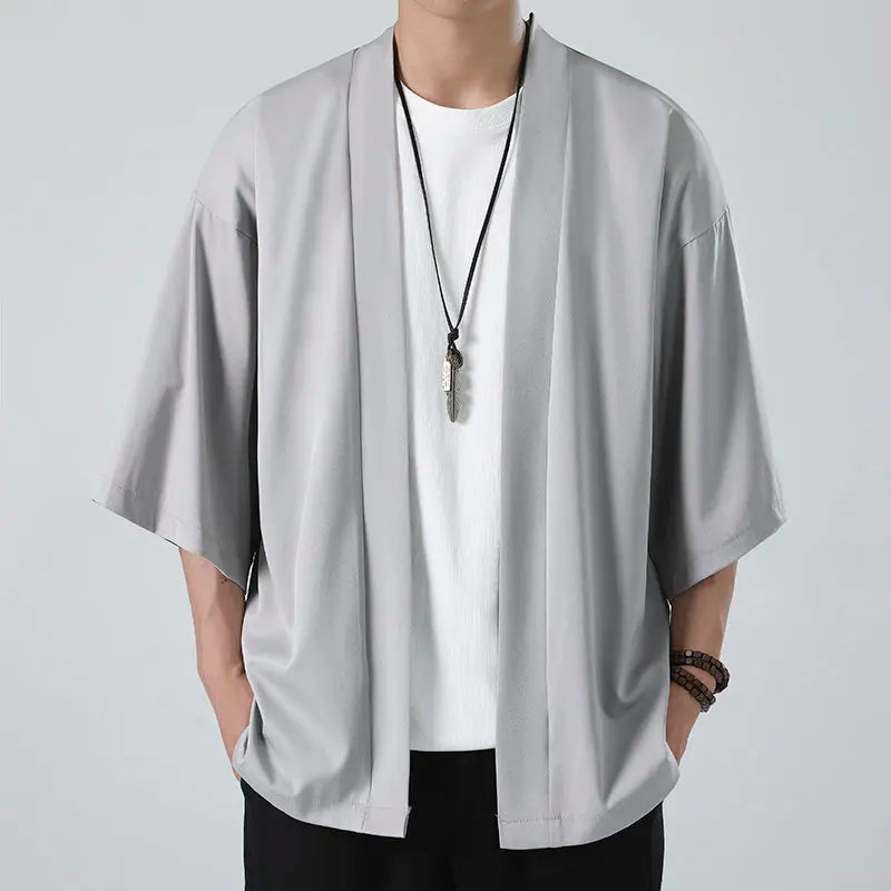 Japanese Costume Shirt Men Summer Kimono Harajuku Style Tops Coat Japan Haori Short Sleeve Traditional Loose Casual Shirt Yukata