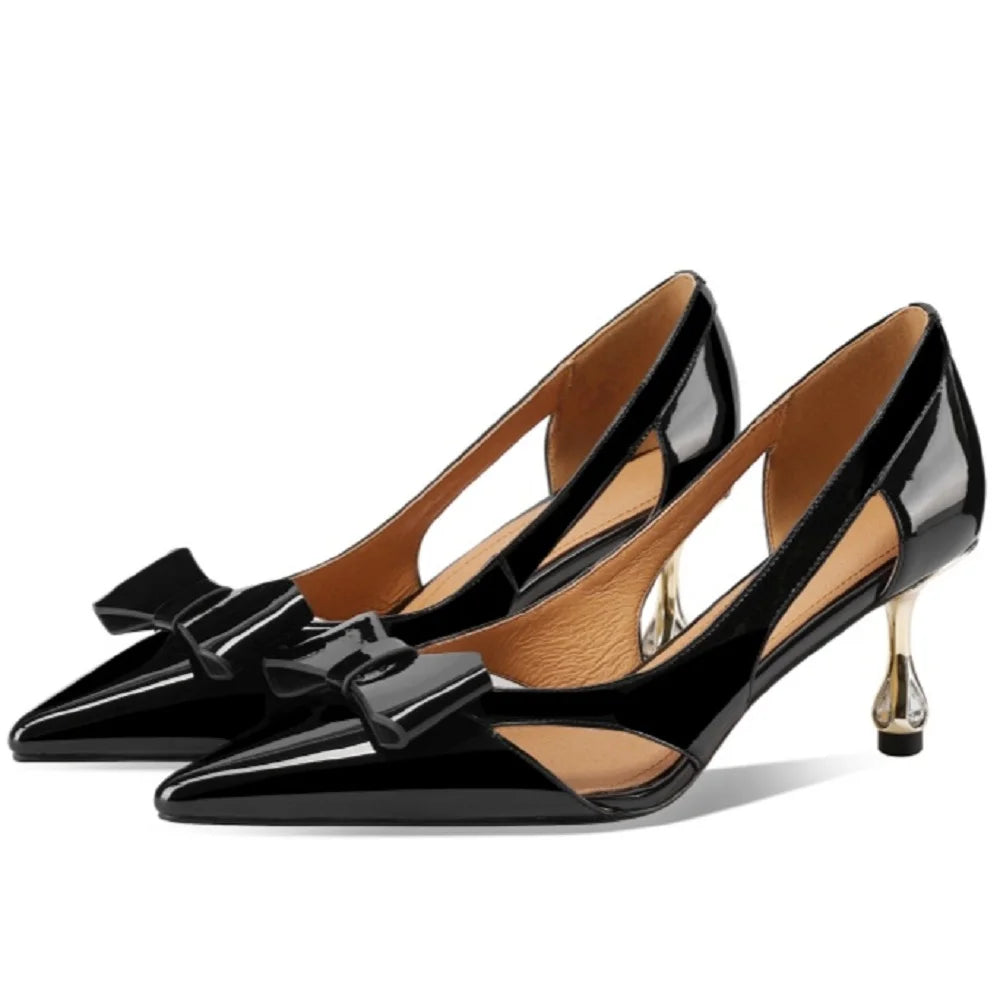 【JOCHEBED HU】Full Genuine Leather Pointed Toe Women Summer Street Wear Stiletto Heels Office Lady Gorgeous Pumps 33-43