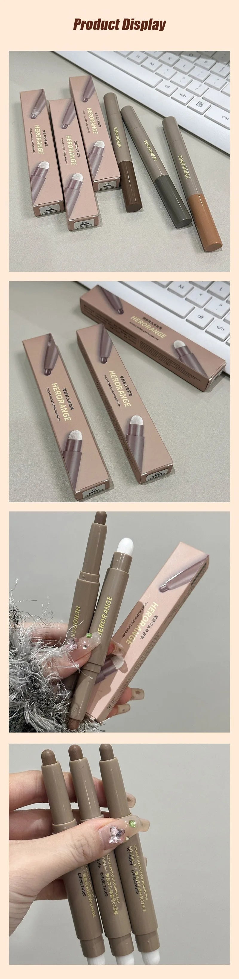 Double Head Contour Stick Bronzer with Brush Face Nose Shadow Cream Contour Pen Waterproof Lasting Contouring Makeup Cosmetics