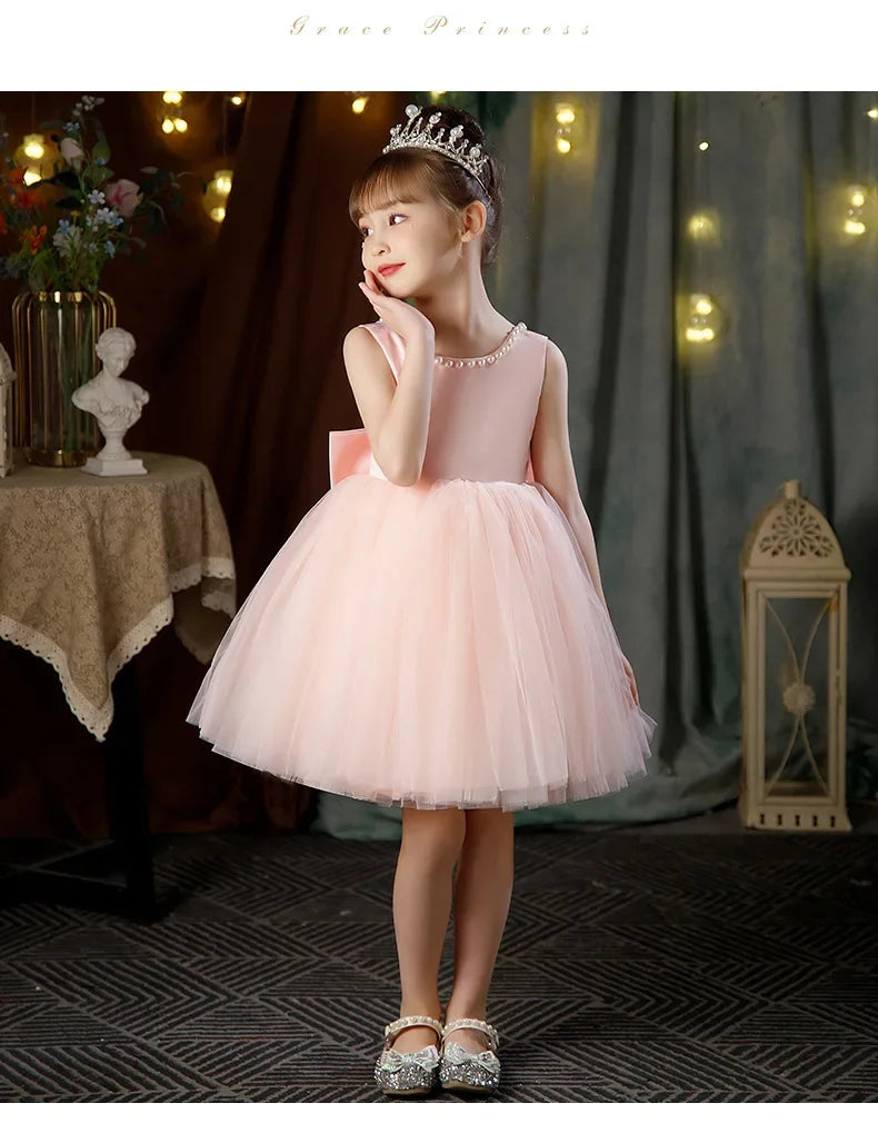 New Girls Princess Dress Summer Tulle Big Bow Girls Wedding Dress Piano Performance Costume Host Costume 2-10 Years Kids Clothes