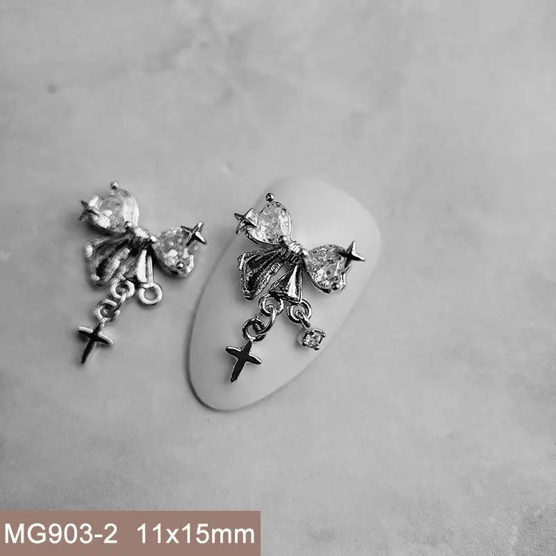 10pcs Summer Shell Starfish Cherry Zircon Crystals Metal Nails Jewelry Decorations Nail Art Accessories Charms Parts Supplies