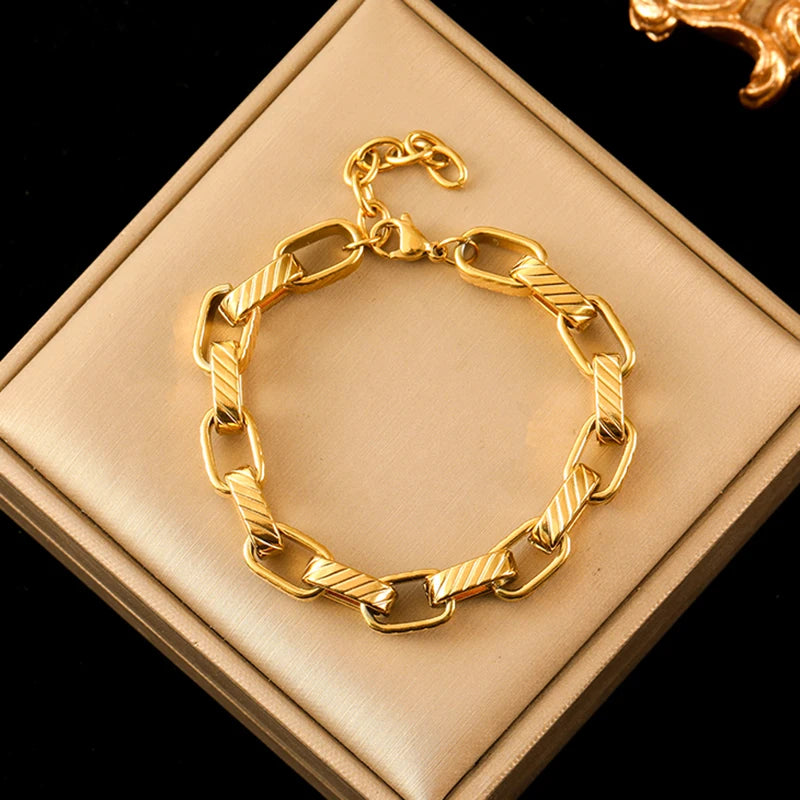 EILIECK 316L Stainless Steel Gold Color Bangles Bracelet For Women New Trendy Wrist Chain Waterproof Jewelry Gift Party Bijoux