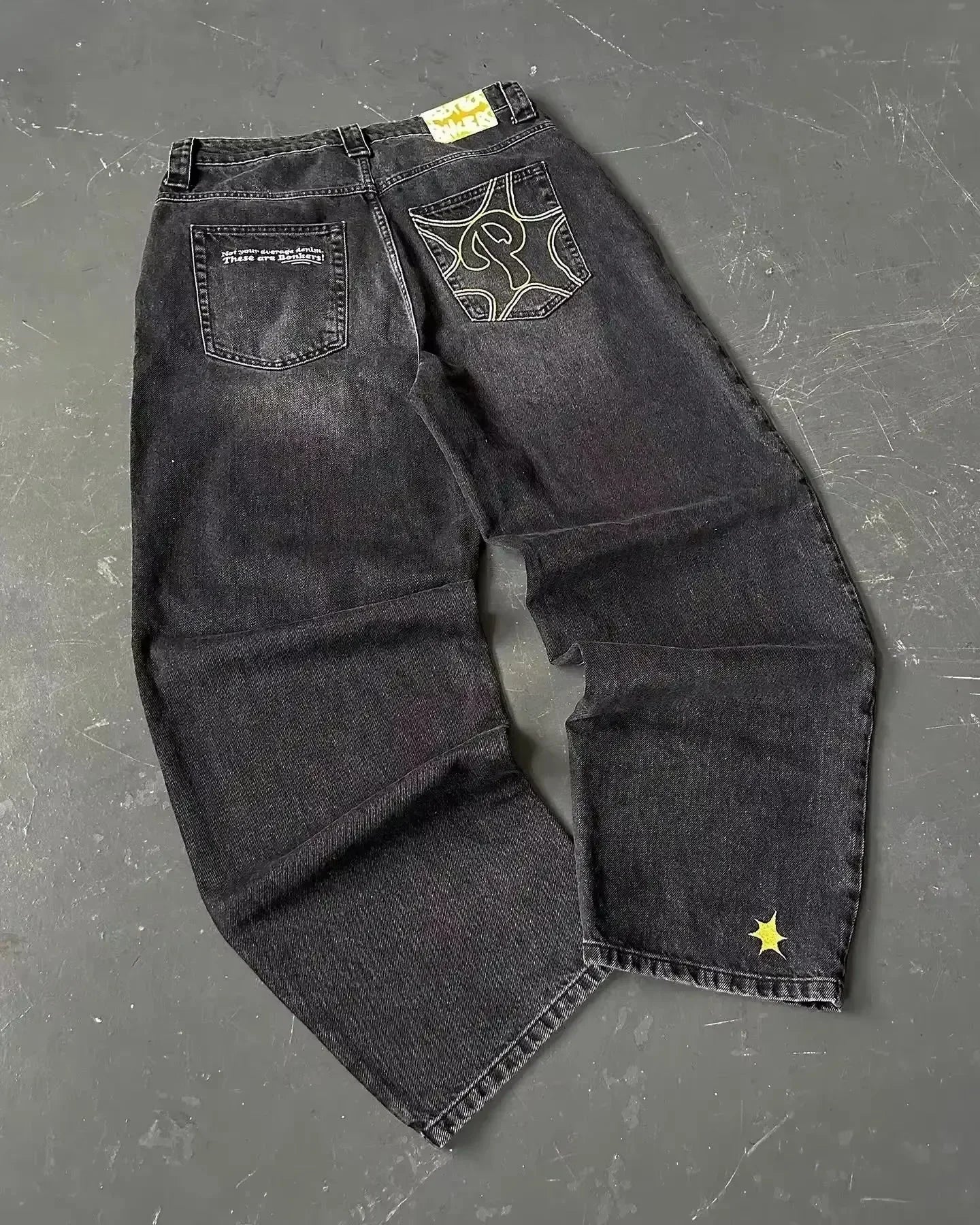 Y2K Street New Skull Embroidered Jeans American Fashion Trendy Retro Pants Men Hip Hop Gothic Harajuku Punk Loose Wide Leg Pants