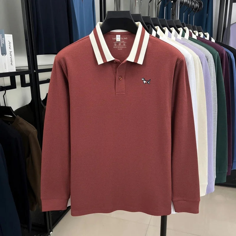 Luxury Brand Men's 100% Cotton Print Long Sleeve Polo Shirt Original Autumn Design Simple Trendy Business Lapel T-shirt Menswear