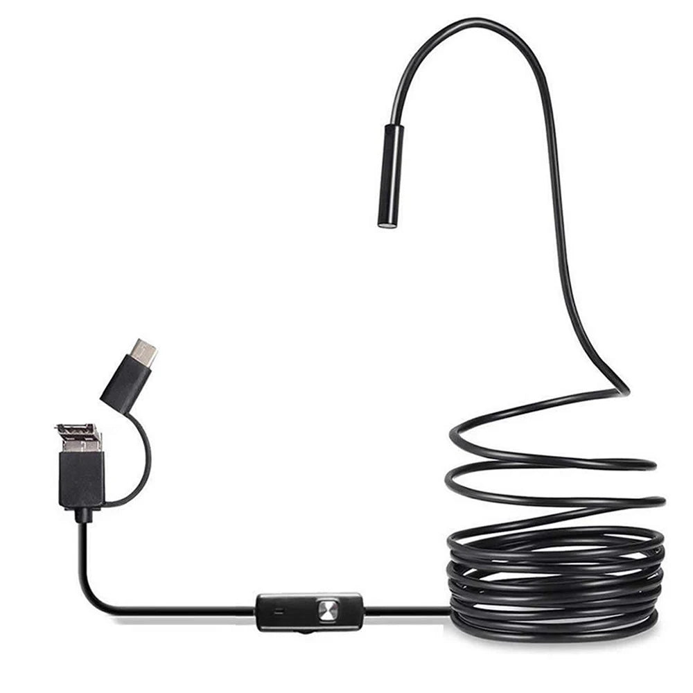 6 LED Light 7mm 1M  Endoscope Camera HD USB Type-C  3In1 Flexible Snake Soft Wire Cable Pipe Inspection Camera Borescope