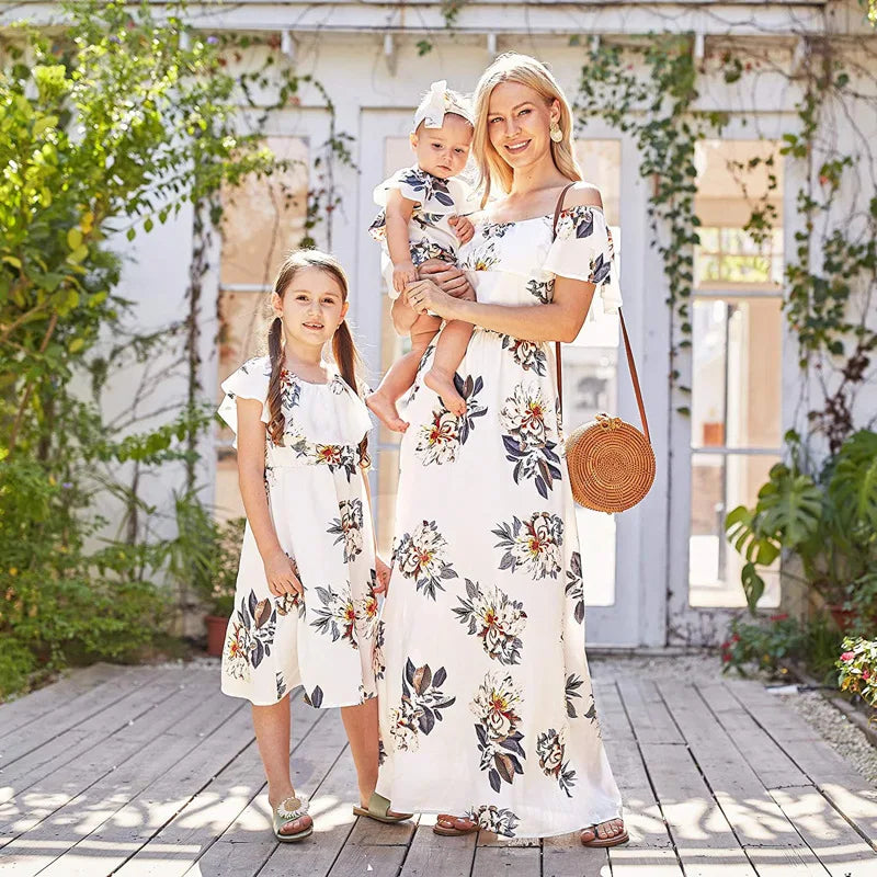 Summer Long Dress Robe Femme Casual Family Matching Outfits Boho Children's Clothing Beach Mother Daughter Dress Vestidos